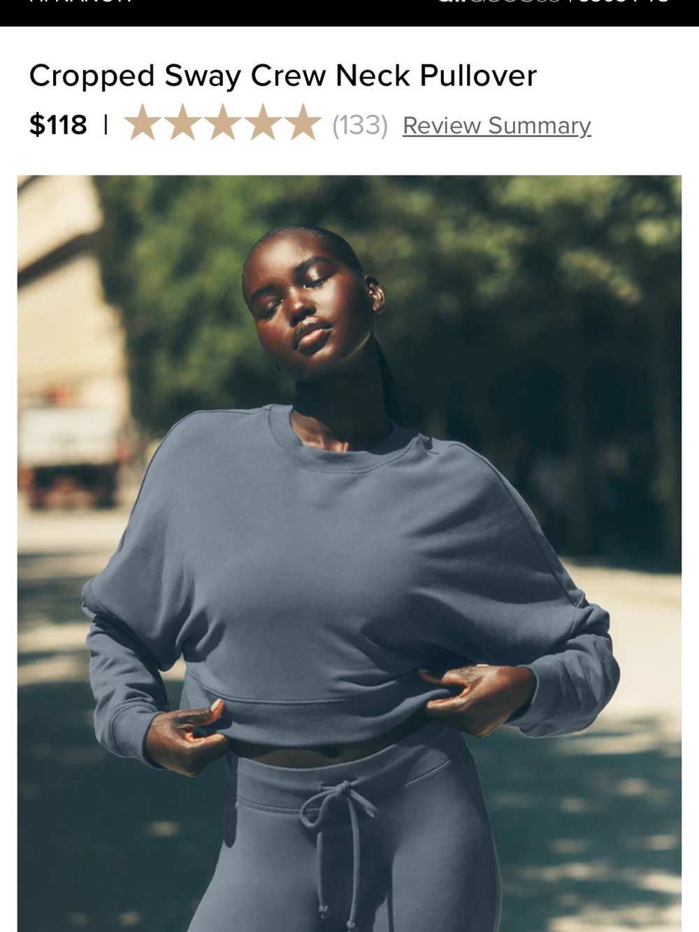 ALO Yoga Cropped Sway Crew Neck Pullover Bluestone Size L